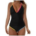 thumbnail image 1 of Wamejoo Women's One Piece 2025 Tummy Control Swimsuits Neon Color Block Swimwear Deep V Neck Slimming Bathing Suit (Black, XXL), 1 of 8