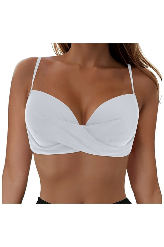 Women's Push Up Bikini Top Twist Front Ruched Underwire Molded Soft Pads Bikini Swimsuit Top (White, XXL)