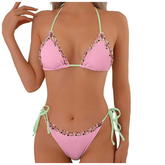 Wamejoo Women's Sexy Halter Bikini Set Triangle Top String Swimwear Two Piece Swimsuits Cheeky Bathing Suit (Sky Blue, S)