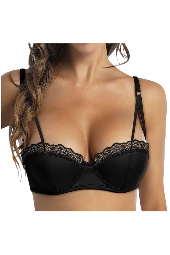 Women's Sexy Lace Bra Underwire Balconette Unlined Demi Sheer Plus Size (Black, 38)