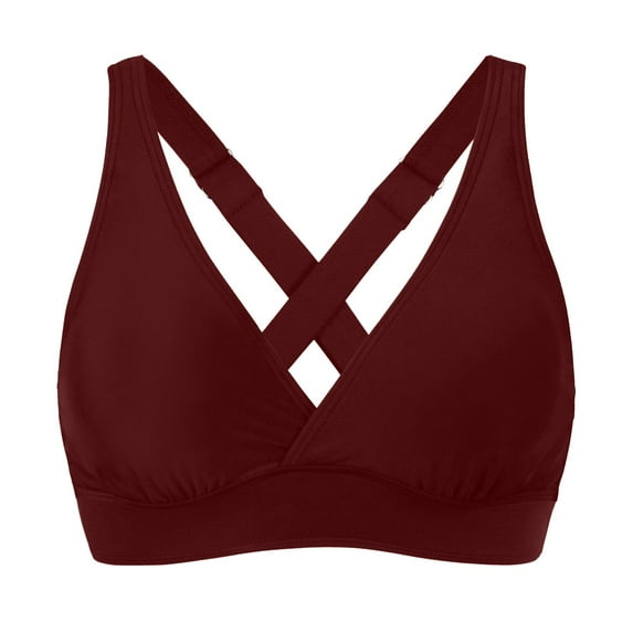 Wamejoo Women's Sporty Adjustable Wide Straps Bikini Top Large Bust Criss Cross Back Supportive Swimsuit Tops Only (Wine, L)