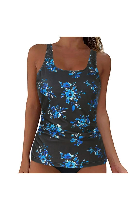 Women's Tankini Top Swimwear Top Only Tummy Control Bathing Suit Top Modest Swim Tank Tops No Bottom(Purple, XXL)