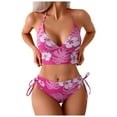 thumbnail image 1 of Wamejoo Women's Tankinis 2 Piece Floral Print Halter Tie Back Crop Top and Bottoms Bikini Set (Hot Pink, M), 1 of 7