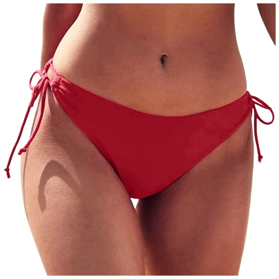 Wamejoo Women's Tie Side Solid Bikini Bottom String Sexy Brazilian Bathing Suits Bottoms (Wine, L)