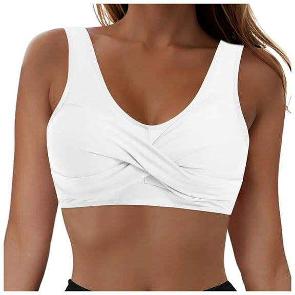 Wamejoo Womens Bikini Tops Twist Front V Neck Push Up Padded Bathing Suit Tops with Fixed Wide Straps Swimsuit Top Only (White, XXL)
