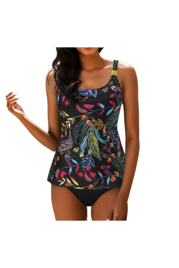 Womens Blouson Tankini Top No Bottom Loose Fit Swim Top Modest Tank Top (Black, XL)