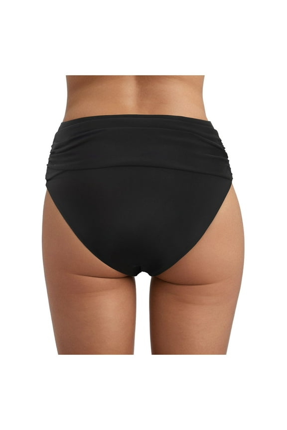 Womens High Waisted Bikini Bottoms Tummy Control Swim Bottom Ruched Full Coverage Retro Swimwear (Black, M)