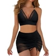 thumbnail image 1 of Wamejoo Womens High Waisted Bikini Sets Tummy Control Swimsuits Curvy Mesh Swim Skirt (Black, L), 1 of 6