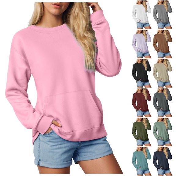 Wamejoo Womens Sweatshirt Clearance Crewneck Long Sleeve Shirts Loose Fit Pleated Front Tops Fall Fashion (Coffee, S)