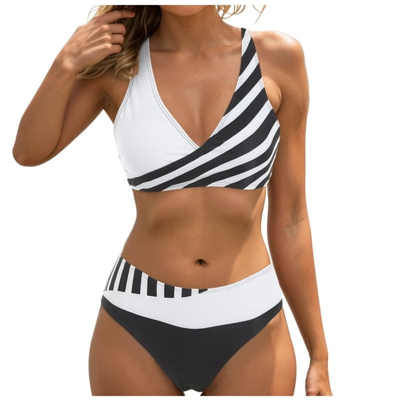 Wamejoo Womens Two Piece Swimsuits Wrap Front Bikini High Waisted Bottom Tummy Control Bathing Suits Vintage Print Swimwear (White, XXL)