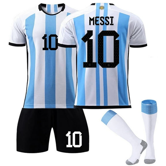 Wami 22/23 Argentina Home Soccer Jerseys 3 Piece Sets Short Sleeves Shorts Socks #10 Star Players Print Sky Blue Jerseys for Adults#10/XS