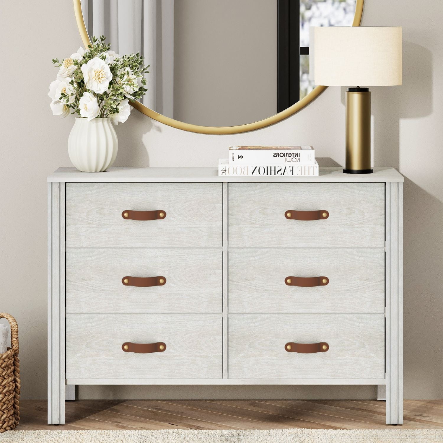 Wampat 6 Drawer Dresser for Bedroom, Modern Chest of Drawers for Living Room, Off White