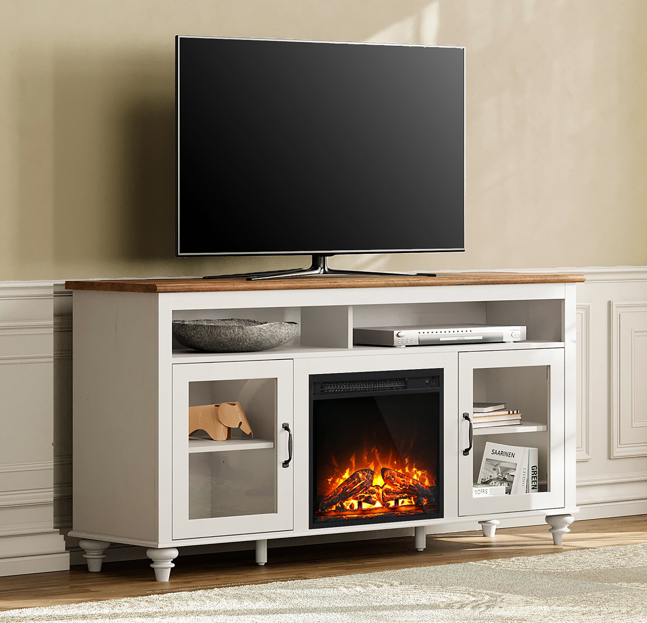 Wampat Electric Fireplace TV Stand for TVs up to 75″, Black Sansujyuku sansujyuku.com