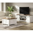 thumbnail image 1 of Wampat Farmhouse Sliding Barn Door TV Stand and Coffee Table Set,Wood Media Entertainment Center for TVs Up to 65",Flip Top Square Center Table for Livingroom,Cream White, 1 of 8
