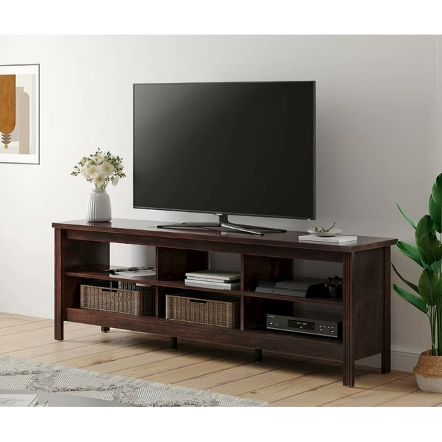 Wampat Farmhouse TV Stand for 75'' Flat Screen, Console Table Storage Cabinet , Brown TV Entertainment Center for Living Room, 70 Inch,