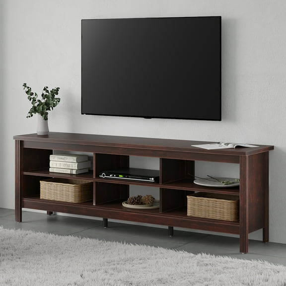 Wampat Farmhouse TV Stands for 75 inch Flat Screen Wood Media Console Storage Cabinet Entertainment Center, 70 inch, Brown
