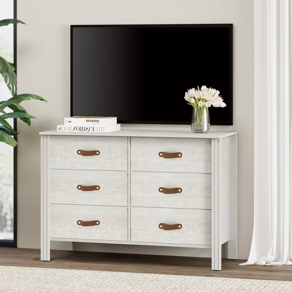 Wampat Modern Dresser for Bedroom, Chest of Drawers Kids Dresser with 6 Drawers, Off White