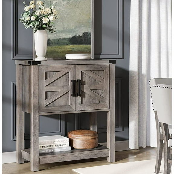 Wampat Modern Farmhouse Buffet Cabinet, Wood Sideboard with Cabinet & Open Storage for Living Room