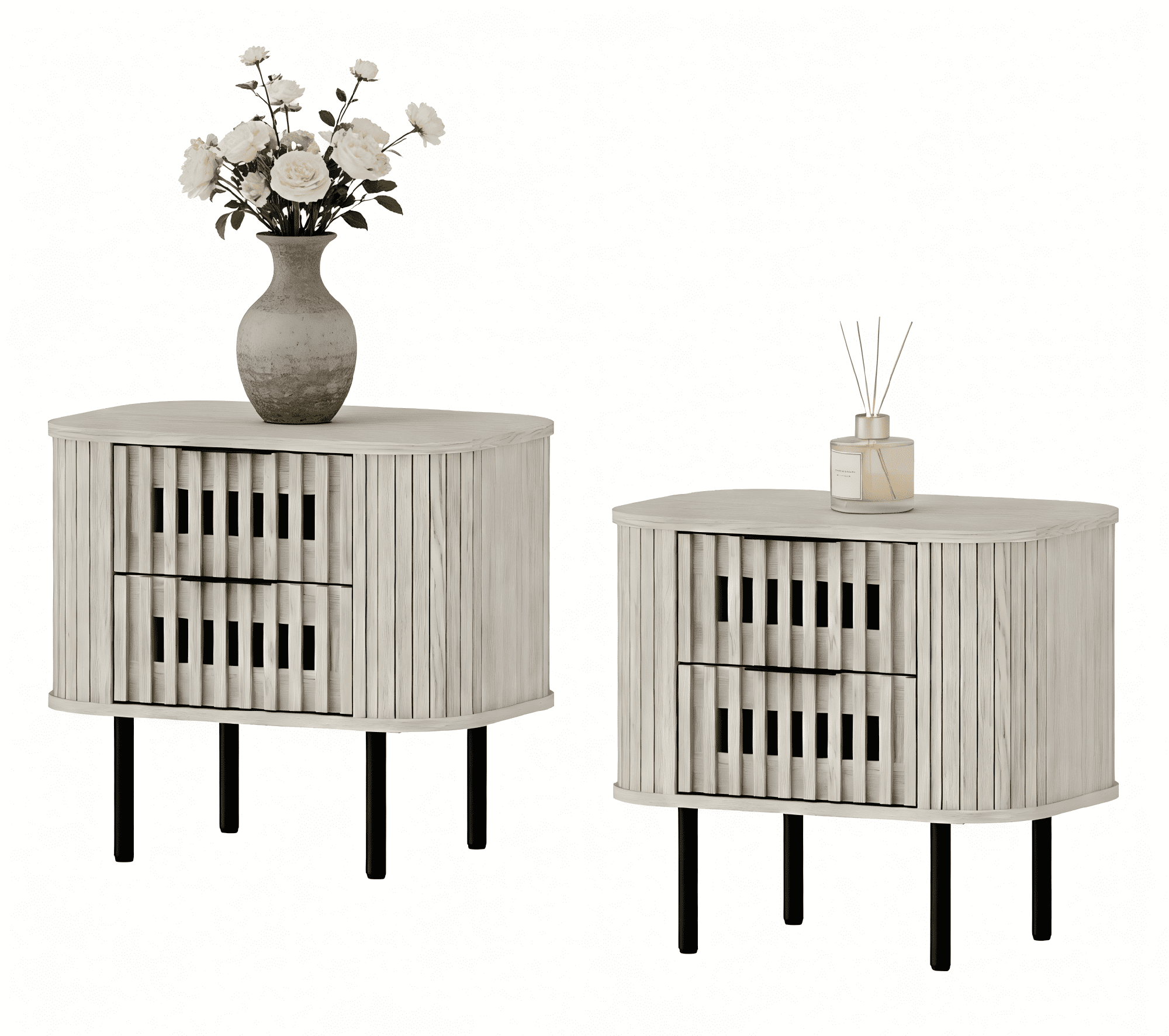 Wampat Modern Fluted Nightstand Set of 2, Wooden End Table with 2 Drawers, 20.4H" Bedside table for Living Room, Bedroom, White Washed