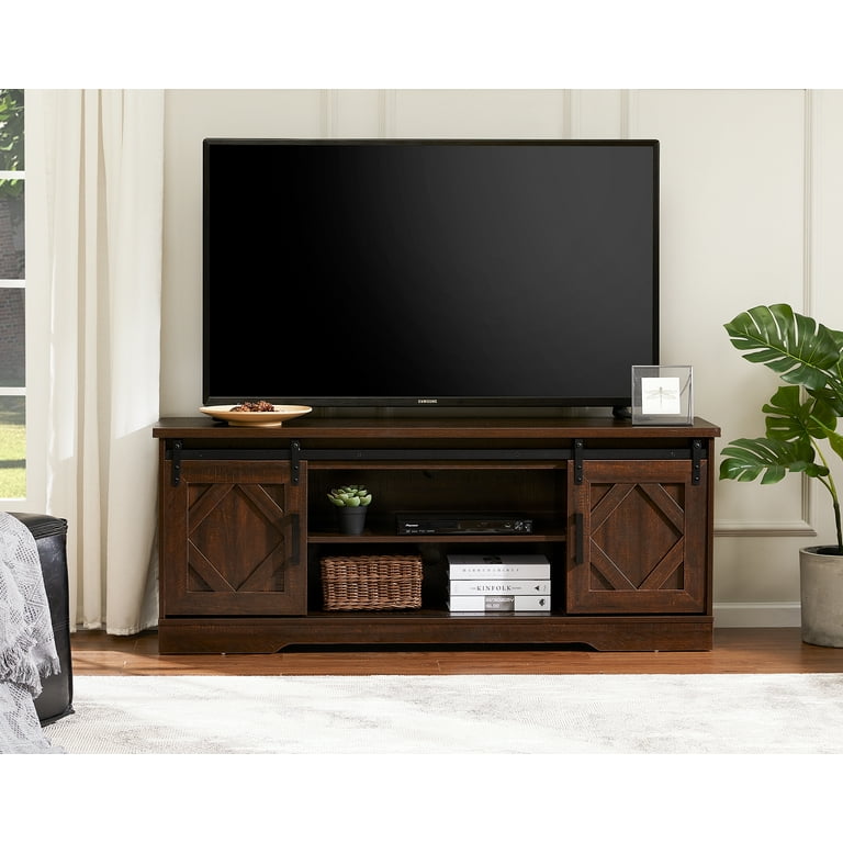 Wampat Sliding Barn Door TV Stand for 70 Inch Flat Screen Media Console Table Storage Cabinet in Rustic Gray Wash Entertainment Center for Living