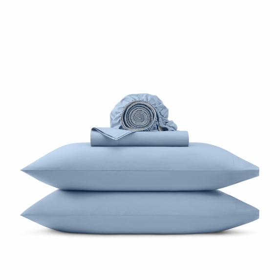 Wamsutta 1846 4-Piece 400 Thread Count Faded Denim Egyptian Giza Cotton Percale Bed Sheets, Queen-Deep Pocket