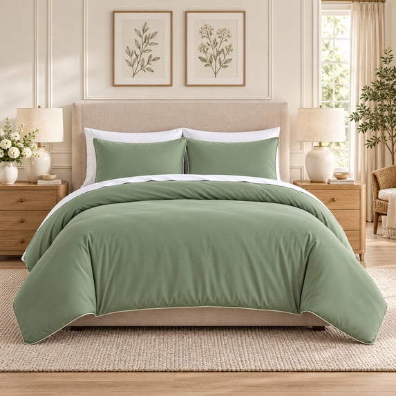 Wamsutta 1846 King Comforter Set, 3-Piece, Solid Contrasting Pipe, Sea Spray Green