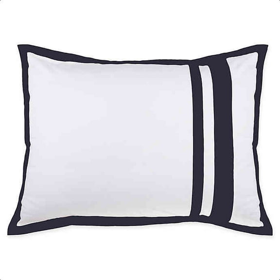 Wamsutta Hotel Border MICRO COTTON Standard Pillow Sham in White/Navy