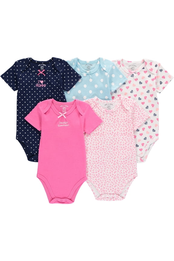 5 Pack Baby Girls' and Boys' Newborn and Infant Cotton Short Sleeve Bodysuits