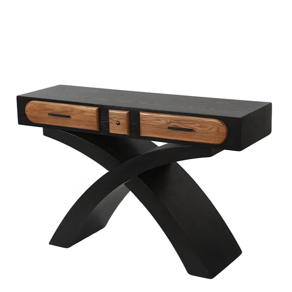 WanKaMom Narrow Side Table, Wide Tabletop, Easy Assembly Wood-Veneer Console Table, Black