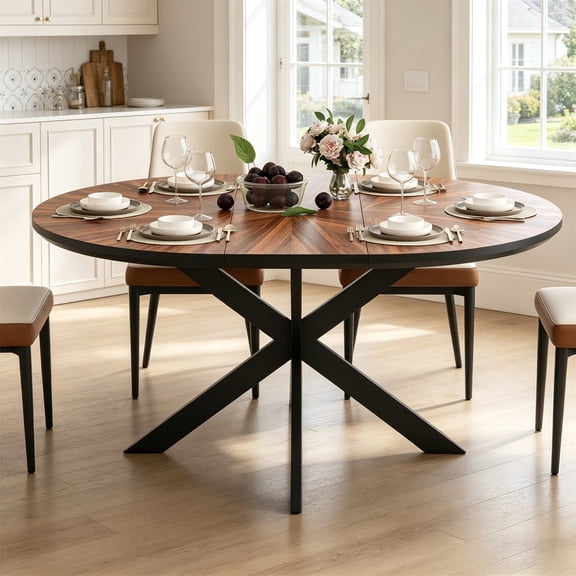WanKaMom Extendable Dining Table, Round Shape with Scratch-Resistant Top, 29.5" High Alloy Legs, Versatile Kitchen Furniture