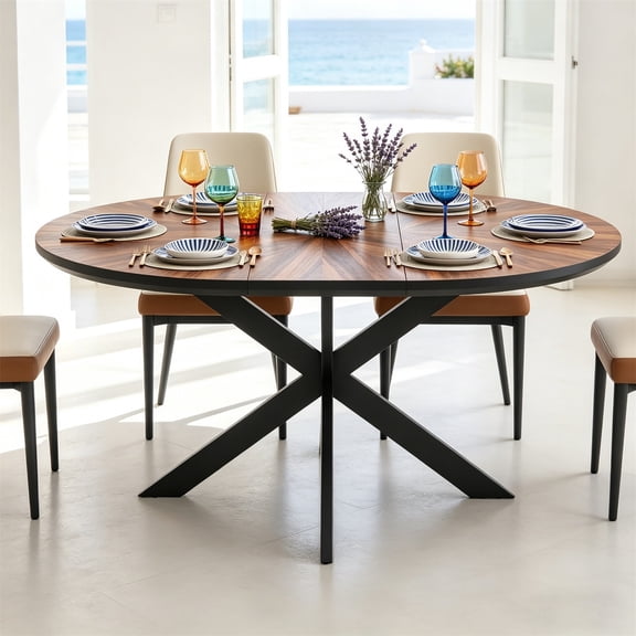 WanKaMom Extendable Round Dining Table, 4-6 Seater with Alloy Legs, Scratch-Resistant, Practical Kitchen & Dining Furniture