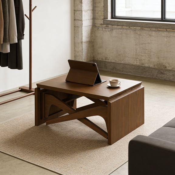 WanKaMom Folding Floor Table, Folding Table, 2-in-1 Foldable Coffee Table, Solid Wood, Expandable Surface & Variable Height