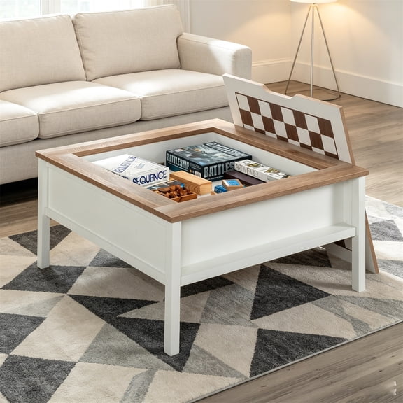 WanKaMom Gaming Coffee Table with Hidden Storage, Multifunctional Versatile Living Room Table, Chess & Checkers Game Surface