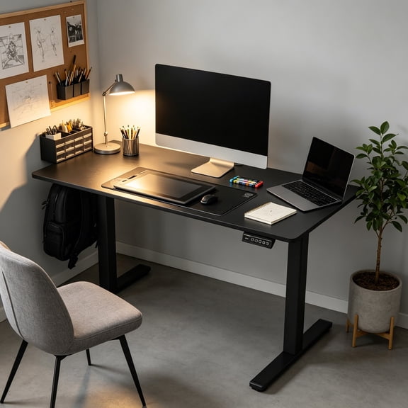 WanKaMom Home Office Electric Table, Standing Height Adjustable Desk, Quiet 45dB Motor, 1"/s Smooth Lifting, 154 LBS Load, Carbon Steel Frame, Memory Presets & Dual Hooks