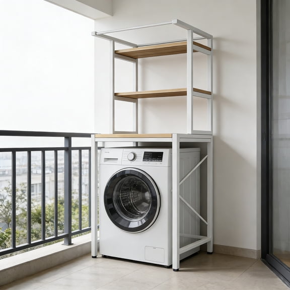 WanKaMom Metal Storage Shelves, Heavy Duty Over The Washer Dryer Shelf, Freestanding Garage Rack for Space Saving, \