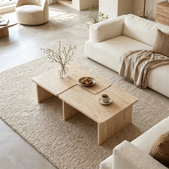 WanKaMom Modern 2Pcs Modular Table Set, Square Nesting Living Room Decor