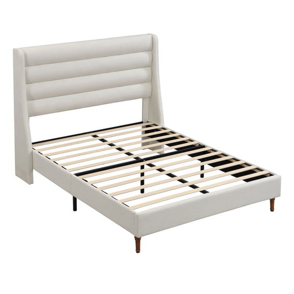 WanKaMom Queen Size Platform with Wave-Shaped High Headboard, Premium Chenille Upholstered Design, No Box Spring Needed, Sturdy Wooden Support, Easy Assembly for Bedroom Decor