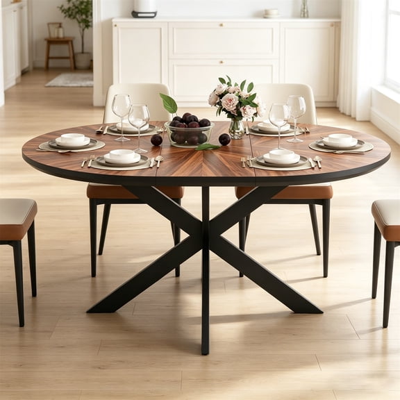 WanKaMom Round Extendable Dining Table, Easy Assembly with Clear Instructions, Solid Wood Surface, Stylish for Dining Room & Kitchen