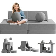 Wanan 10Pcs Kids Couch Modular Sofa, Convertible Toddler Play Sofa with 2 Balls