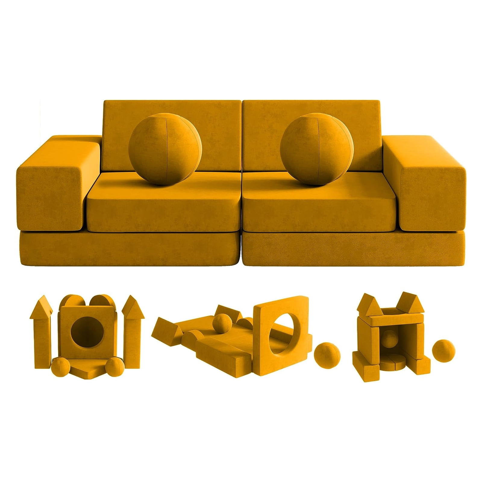 Wanan 12Pcs Kids Couch, Toddler Couch with 2 Balls and Tunnel, Modular