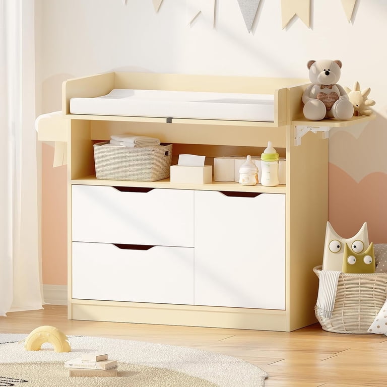 Baby Changing Table Dresser With 3 Drawers & 2 Shelves - Multi-Functional Nursery Storage Station In White 3 thumbnail image
