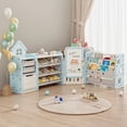 thumbnail image 1 of Cuoote Foldable 3-Tier Bookshelf for Kids, Toy Storage Organizer with 10 Removable Bins, Drawing Board, 3 Brushes, Light Blue, 1 of 9