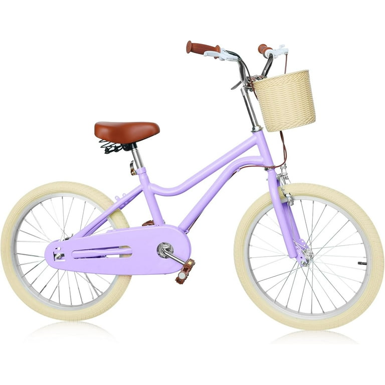 Wanan Kids Bicycle 20 Retro Girls Bike with Kickstand Handbrake Basket for 7 13 Years Purple