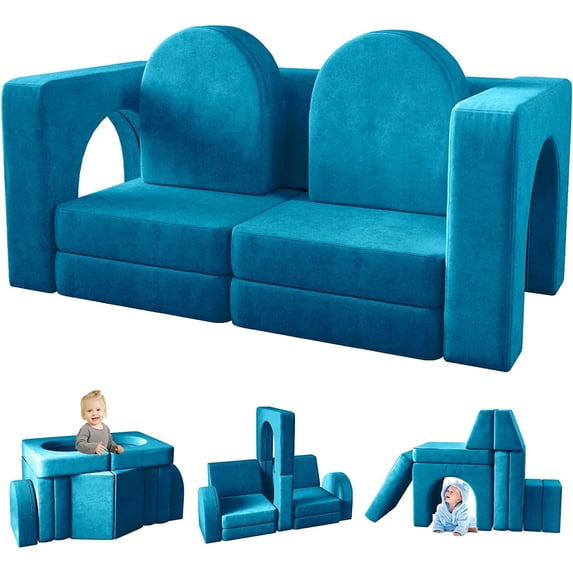 Akaber Kids Couch 10PCS, Toddler Couch with Modular Kids Couches for Playroom Bedroom, 10 in 1 Multifunctional Toddler Couches for Playing, Creativing, Sleeping, Indoor Kid Sofa for Boys Girls
