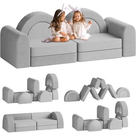 Wanan Kids Couch, Toddler Couch 10PCS Modular Play Sofa, Foam Couch for Toddlers & Kids, Indoor Playroom Bedroom Furniture