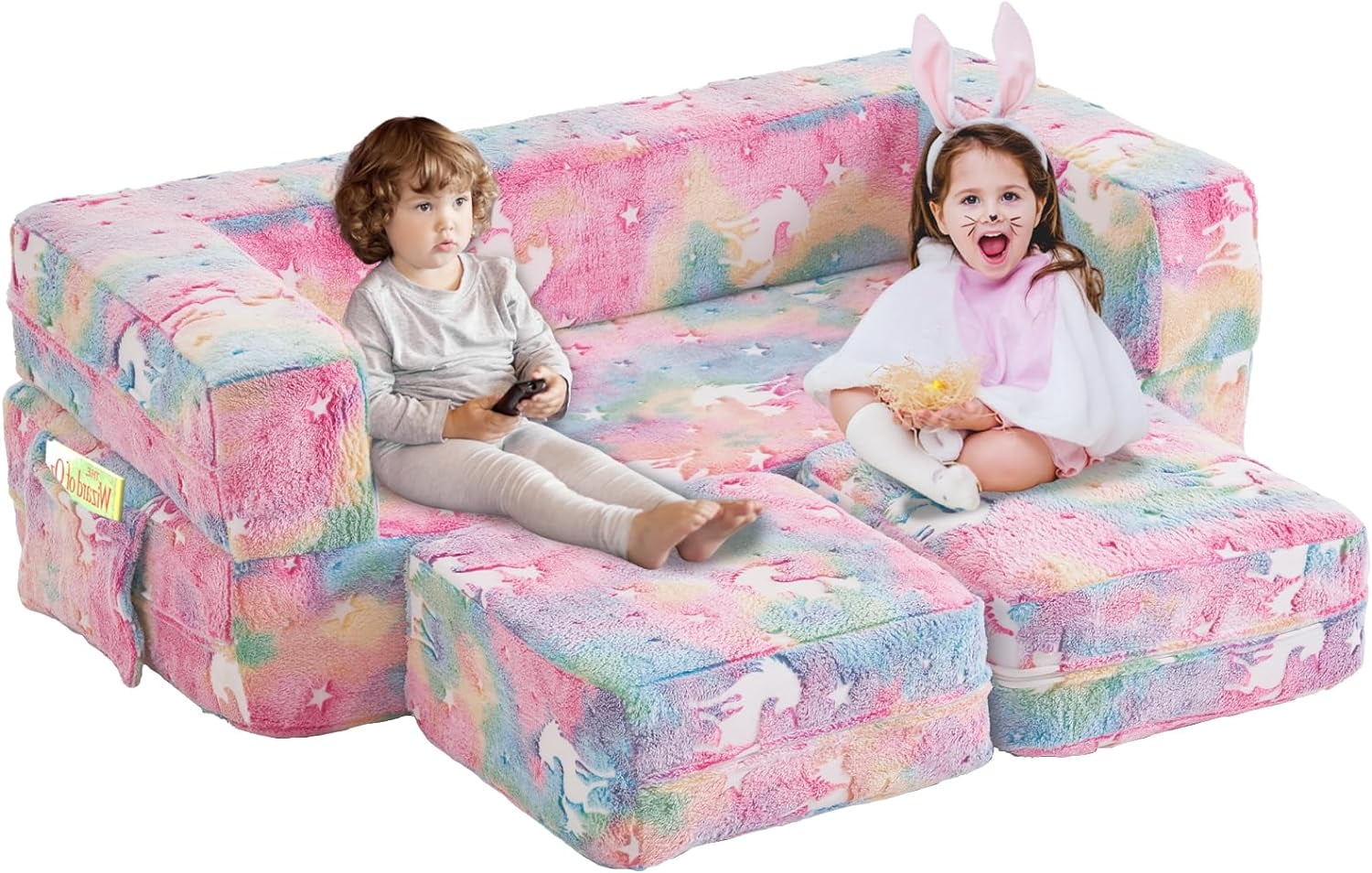 Wanan Kids Couch with Two Ottoman, Toddler Couch Sofa for Kids, Modular