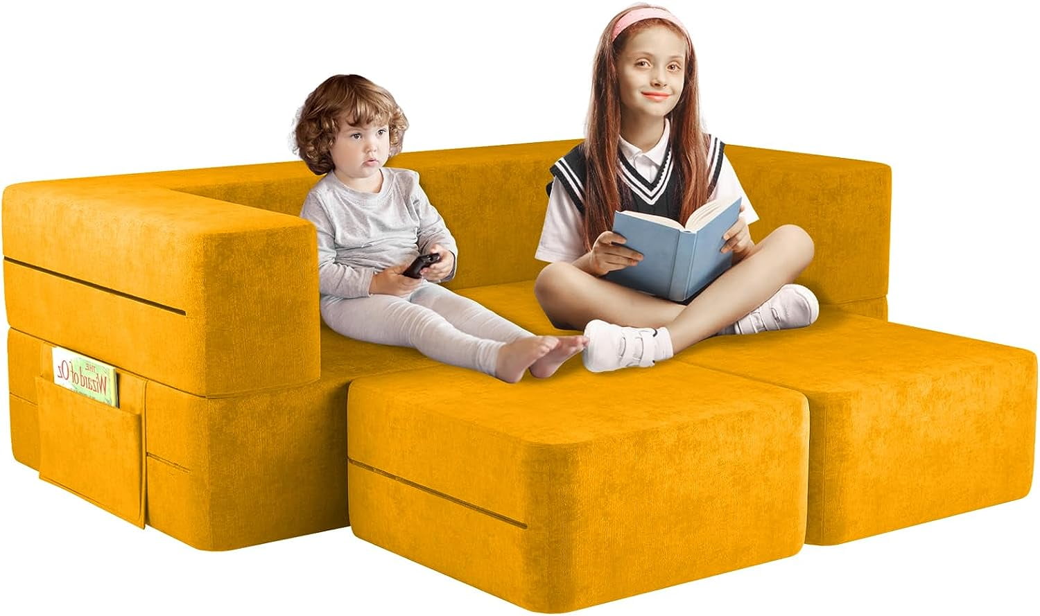 Wanan Kids Couch with Two Ottoman, Toddler Couch Sofa for Kids, Modular