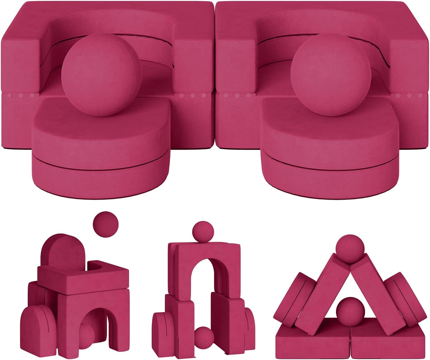 Wanan Kids Couch with 2 Balls, 8 Pcs Toddler Modular Couch, Kids Play