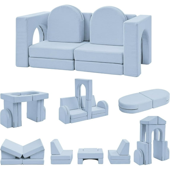 Wanan Kids Couches, Couch for Toddlers, Foam Sofa 10PCS Modular Soft Play Furniture for Boys & Girls, Indoor Kids Sofa for Nursery, Living Room, Playroom