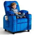 thumbnail image 1 of Linor Kids Recliner Chair, Modern Velvet Lounge with Cup Holder, Footrest and Side Pockets, Blue, 1 of 8